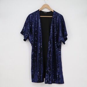 Paperoc Womens Blue Sequin Open Front Kimono Cardigan Jacket Size M